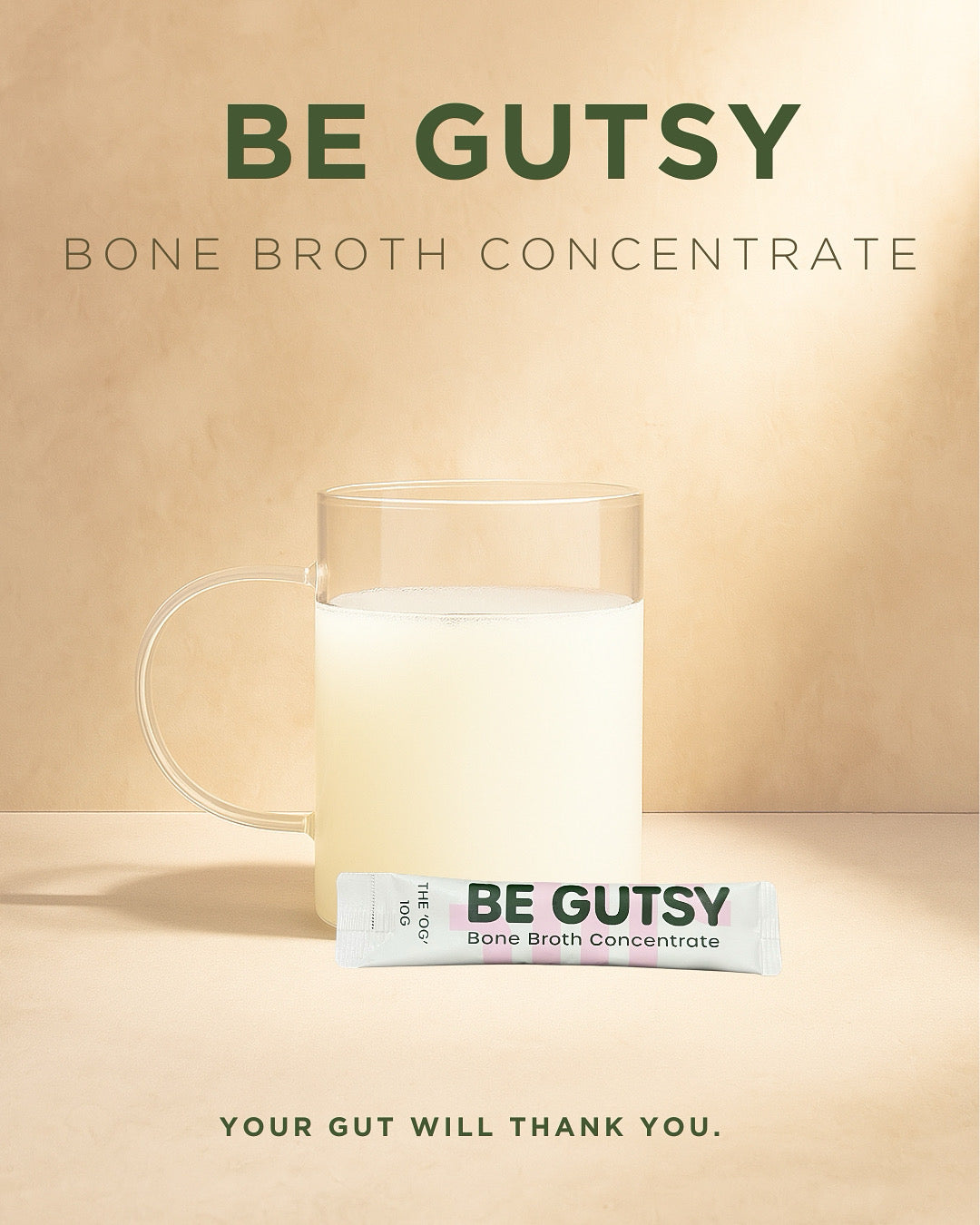 Be Gutsy Bone Broth Concentrate Ginger & Turmeric Flavour 12 X 10g Sachets, Instant ON-THE-GO Nutrition