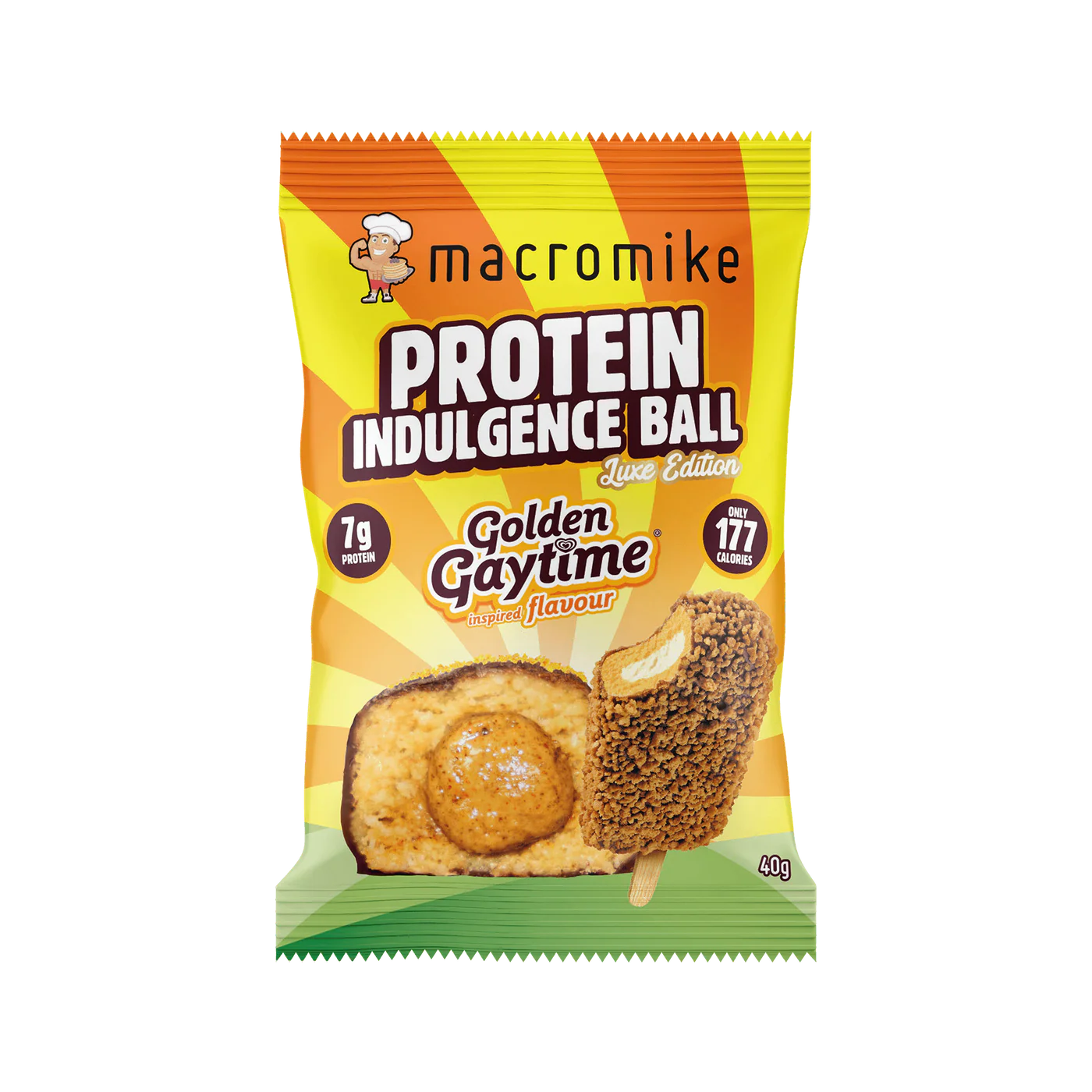 Macro Mike Protein Indulgence Ball Single 40g Or A Box Of 12, Golden Gaytime Flavour