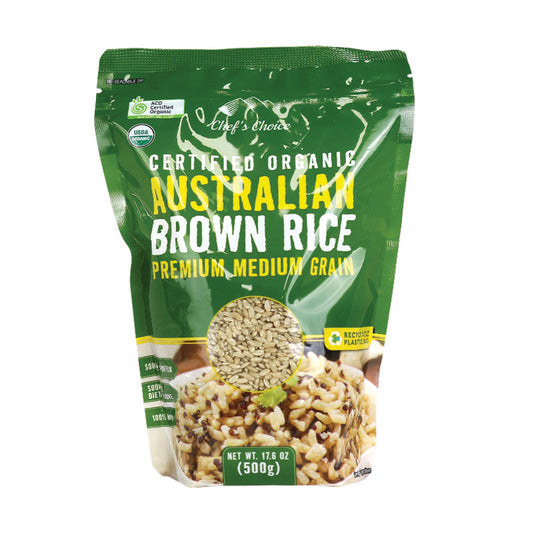 Chef's Choice Australian Certified Organic Brown  Rice 500g, Premium Medium Grain