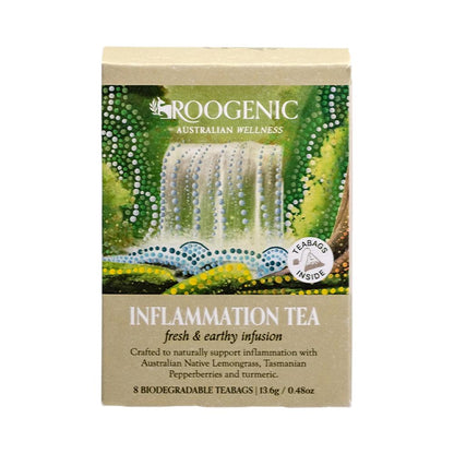 Roogenic Inflammation Tea 8 or 18 Tea Bags, Fresh & Earthy Infusion