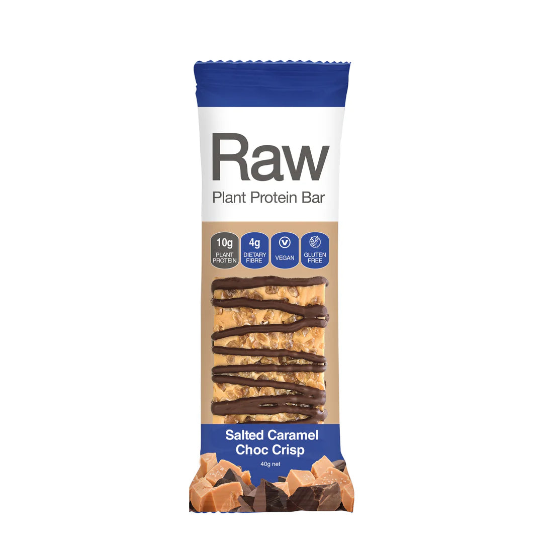 Amzonia Raw Plant Protein Bar 40g Single Bar Or A Box Of 10 Bars, Salted Caramel Choc Crisp Flavour