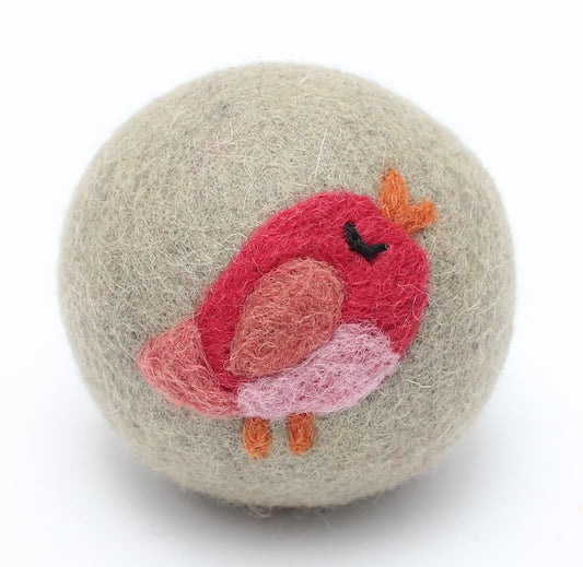 Eco Max Hand Felted Wool Dryer Ball, Red Bird Design; Reduces Drying Time BY 25%