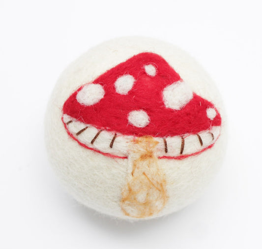 Eco Max Hand Felted Wool Dryer Ball, Red Mushroom Design; Reduces Drying Time BY 25%