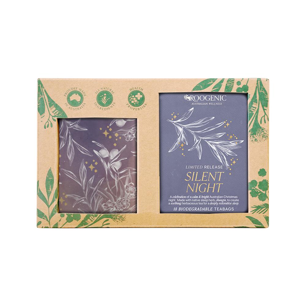 Roogenic Silent Night Gift Box 18 Tea Bags + Tin, Limited Release Sleep Blend