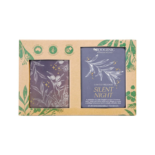 Roogenic Silent Night Gift Box 18 Tea Bags + Tin, Limited Release Sleep Blend