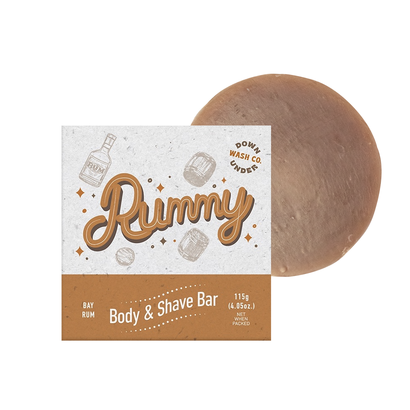 Downunder Wash Co Ruffy Rummy Body & Shave Bar 115g, Bay Rum