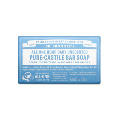 Dr Bronner's All-One Hemp Pure Castile Soap Bar 140g, Baby Unscented