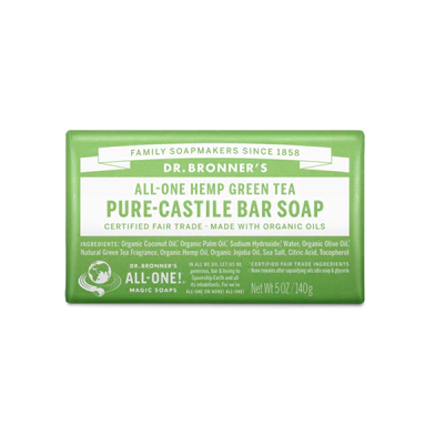 Dr Bronner's All-One Hemp Pure Castile Soap Bar 140g, Green Tea