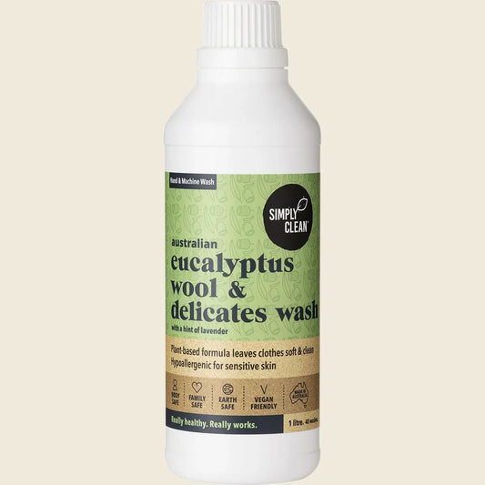 Simply Clean Wool & Delicates Wash Eucalyptus 1L, Ultra-Gentle Fibre Care
