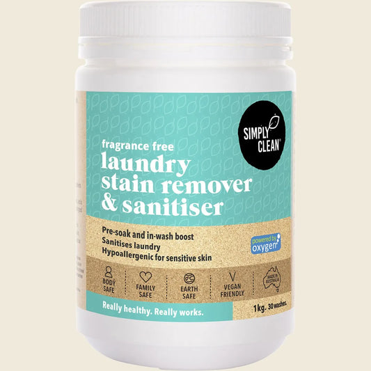 Simply Clean Laundry Stain Remover & Sanitiser Fragrance Free 1kg, Pure Deep-Clean Boost
