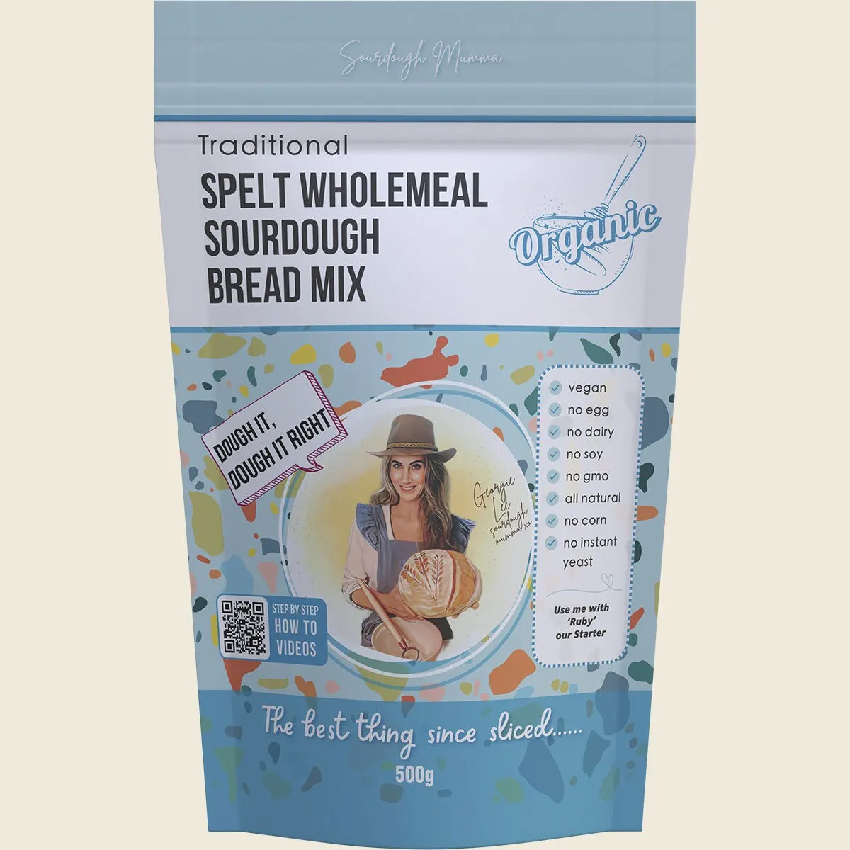 Sourdough Mumma Organic Spelt Wholemeal Sourdough Bread Mix Traditional 500g, Hearty Wholegrain Loaf