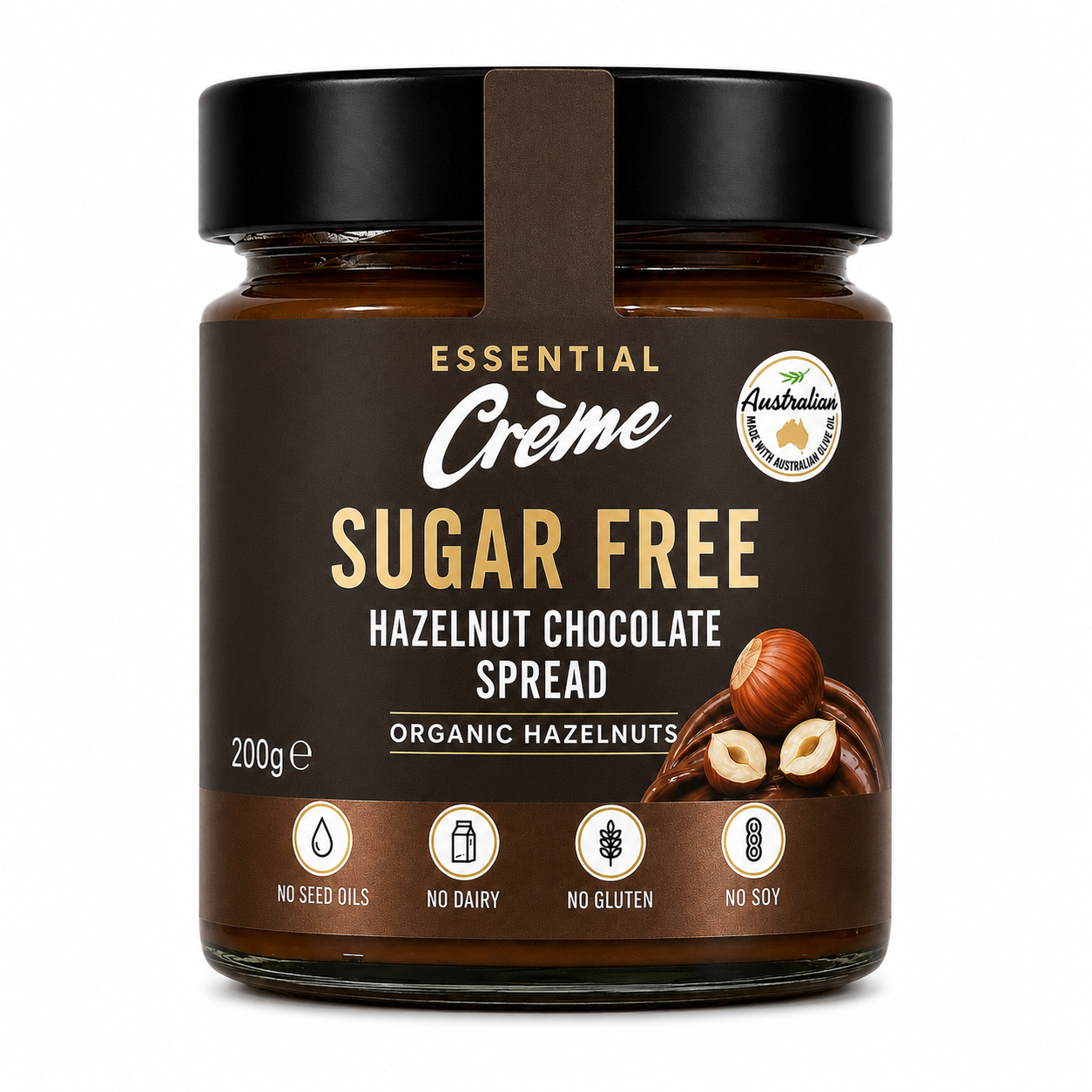Essential Creme Sugar-Free Hazelnut Chocolate Spread 200g, Seed Oil Free