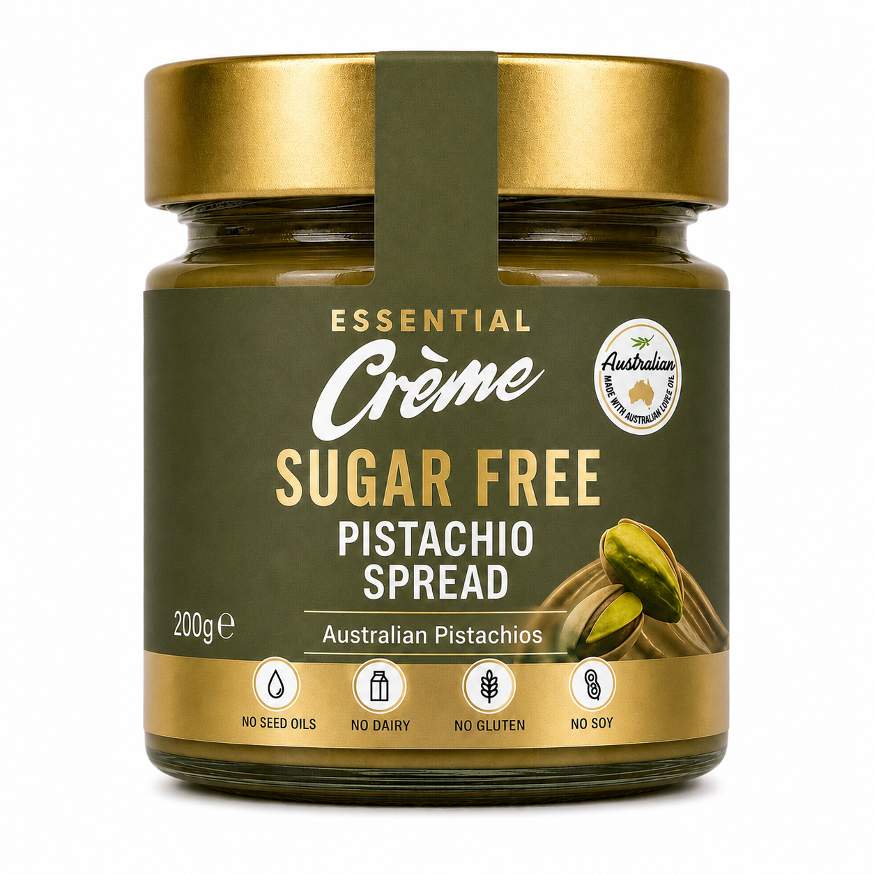 Essential Creme Sugar-Free Pistachio Spread 200g, Simply Crushed Without Additives