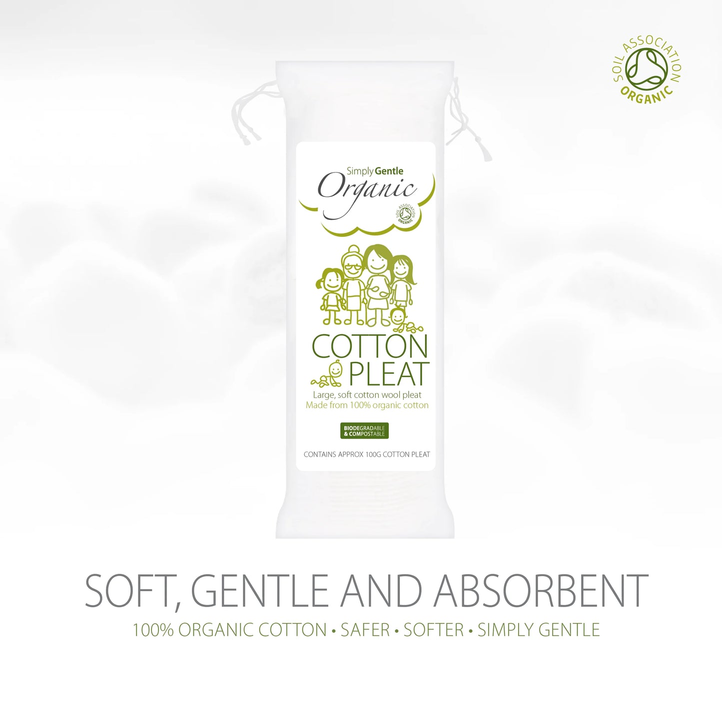 Simply Gentle Organic Cotton Pleat (Easy Tear) 100g, Soft Gentle & absorbent