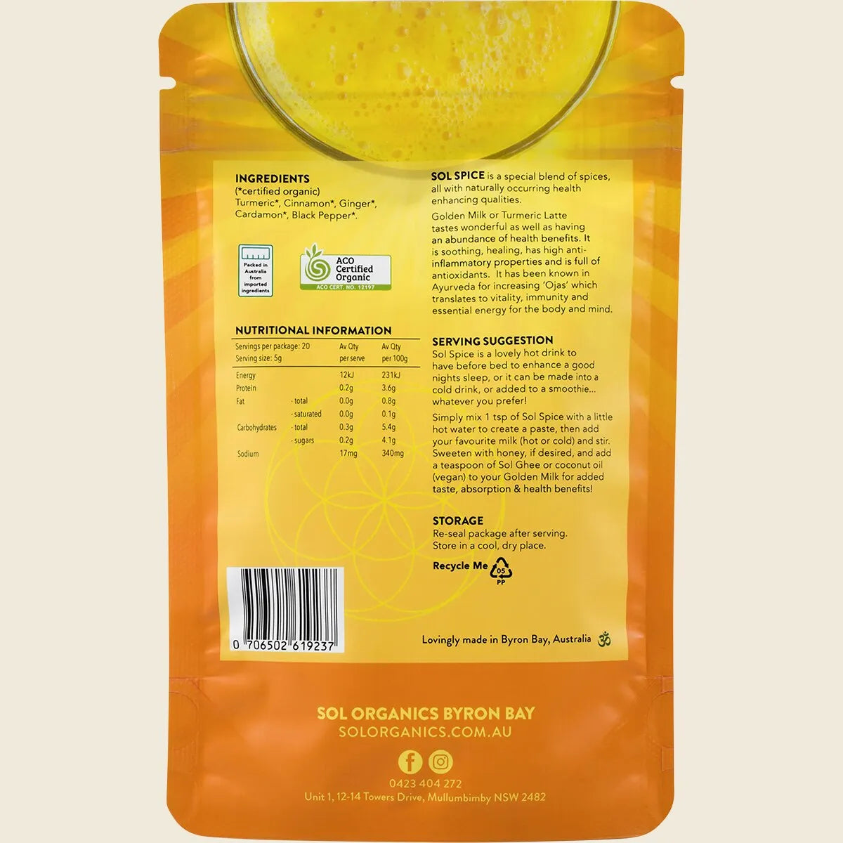 Sol Organics Golden Milk Turmeric Blend 130g, Wonderful Taste