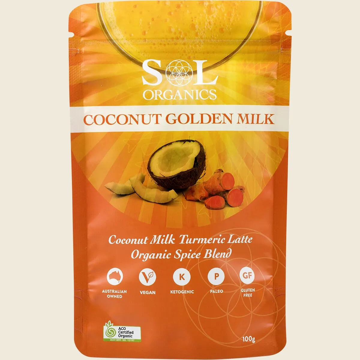Sol Organics Golden Milk Turmeric & Coconut Blend 130g, Soothing & Healing