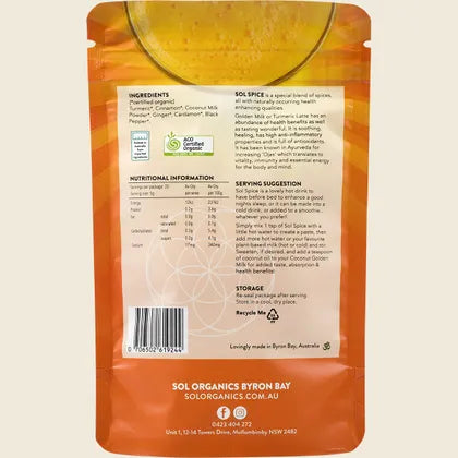 Sol Organics Golden Milk Turmeric & Coconut Blend 130g, Soothing & Healing