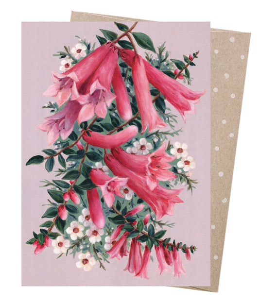 Earth Greetings Pink Heath & Waxflower Card, Vickie Liu Collection (Includes One Card & One Kraft Envelope)