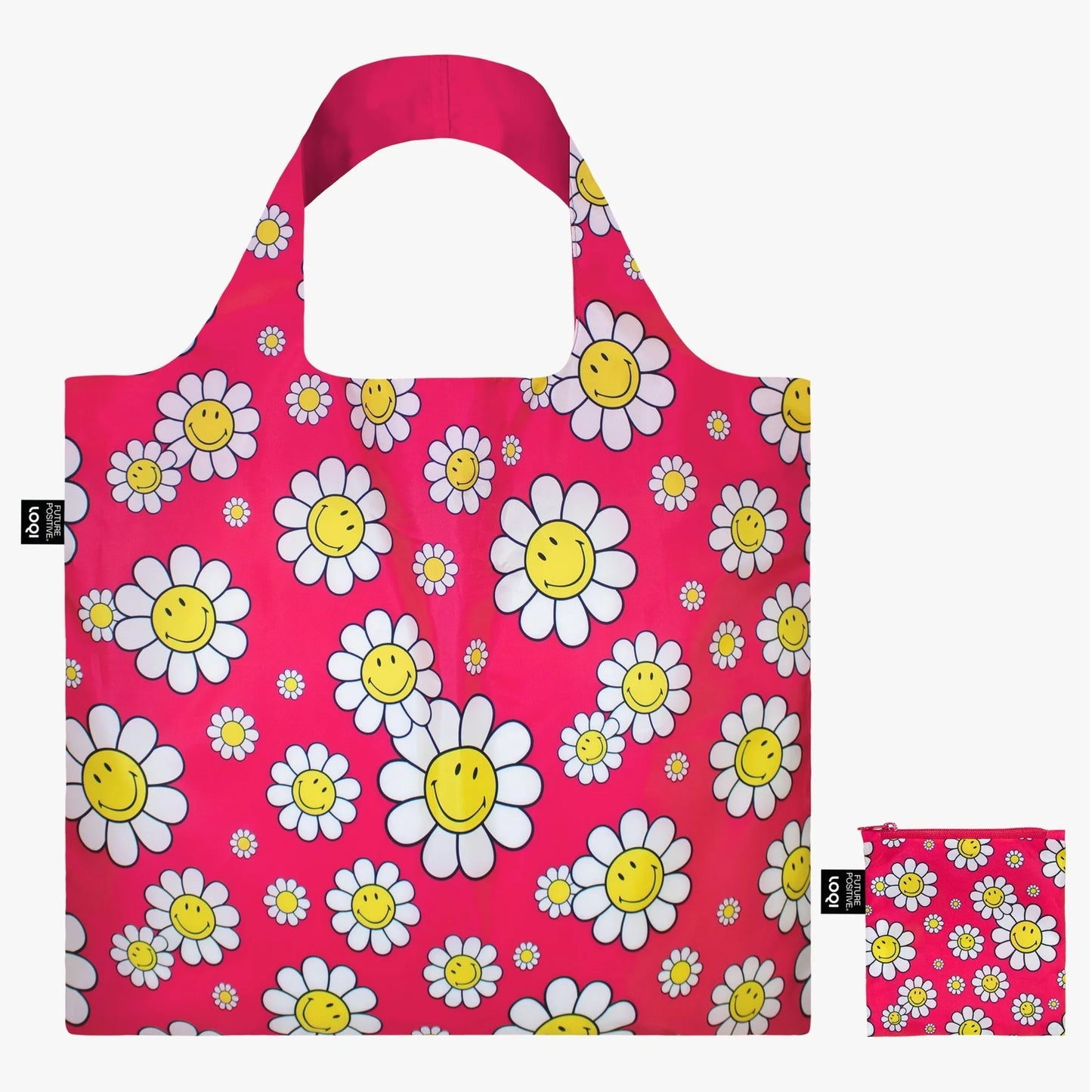 LOQI Shopping Bag, Smiley Flowers Raspberry :)