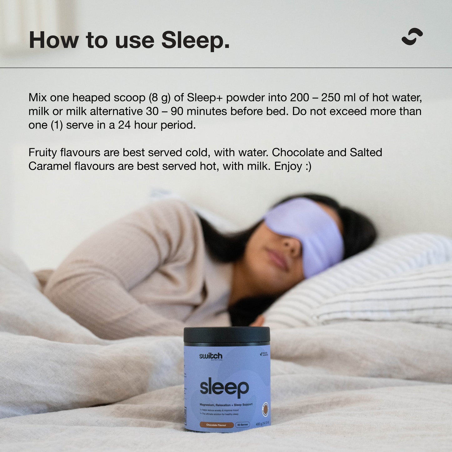 Switch Nutrition Sleep+ Magnesium Chocolate 240g Or 400g, Supports Healthy Sleep Patterns (Copy)