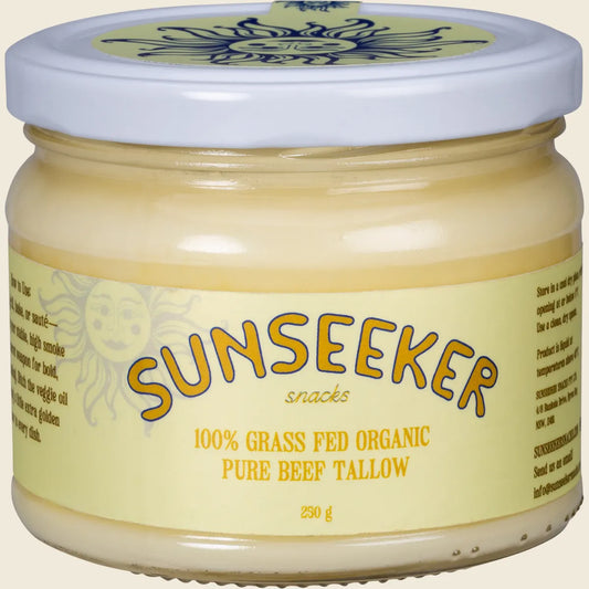Sunseeker Certified Organic Grass Fed Beef Tallow 250g, 100% Australian