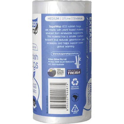 Sugar Wrap Eco Rubbish Bags Medium 27L 25pk, Made From Sugarcane Extra Strong & Durable