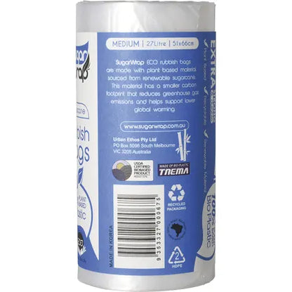 Sugar Wrap Eco Rubbish Bags Medium 27L 25pk, Made From Sugarcane Extra Strong & Durable
