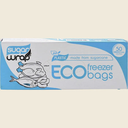 SugarWrap Eco Freezer Bags, Sugarcane Plastic-Free 50pk, Fresh-Lock Freezing