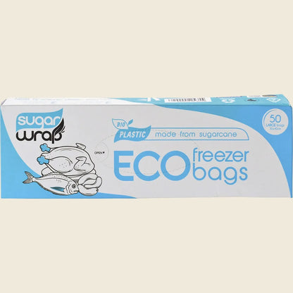 SugarWrap Eco Freezer Bags, Sugarcane Plastic-Free 50pk, Fresh-Lock Freezing