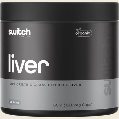 Switch Nutrition Beef Liver 100% Organic Grass Fed 120 Capsules, Wholefood Strength