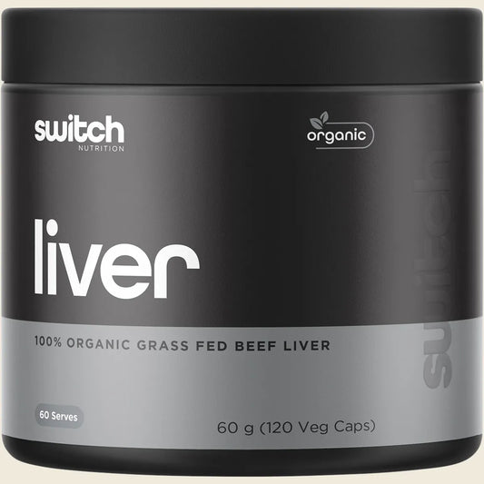 Switch Nutrition Beef Liver 100% Organic Grass Fed 120 Capsules, Wholefood Strength