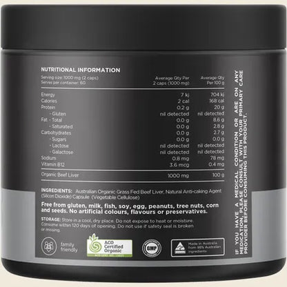 Switch Nutrition Beef Liver 100% Organic Grass Fed 120 Capsules, Wholefood Strength