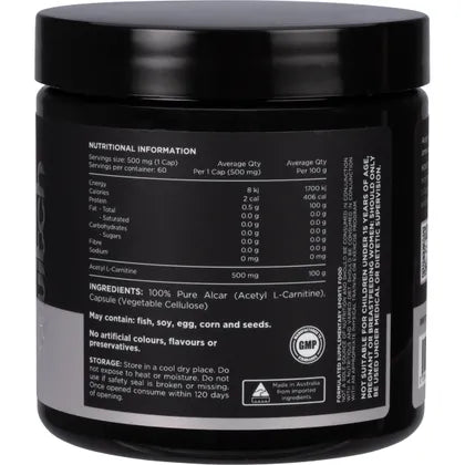 Switch Nutrition Alcar 100% Pure Acetyl L-Carnitine 60 VCaps, For Cognitive Clarity