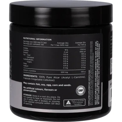 Switch Nutrition Alcar 100% Pure Acetyl L-Carnitine 60 VCaps, For Cognitive Clarity