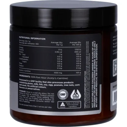 Switch Nutrition Carnitine 100% Pure Acetyl L-Carnitine 100g, Unflavoured For Energy Production