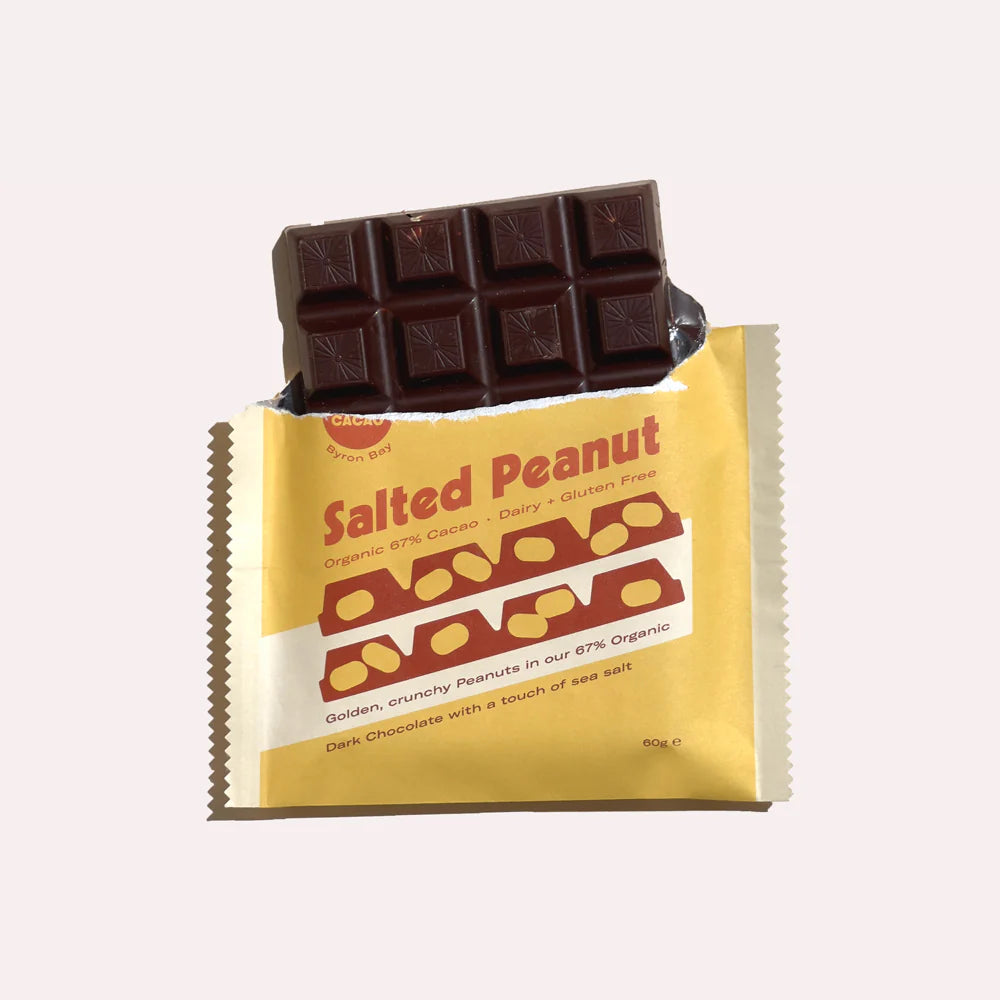 Chow Cacao Salted Peanut Chocolate Block 60g, With 67% Dark Chocolate