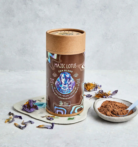 Naturally Driven Majic Lotus Zen Blend Latte With Cacao, Blue Lotus, Rosehip, Ashwaganda & Reishi 250g, Certified Organic
