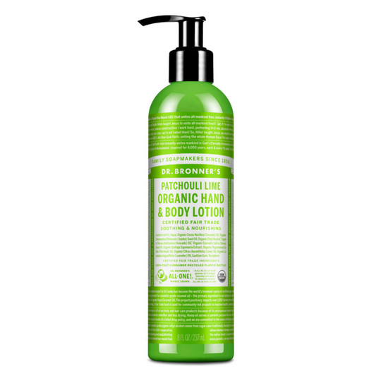 Dr Bronner's Organic Hand & Body Lotion 237mL, Patchouli & Lime Fragrance Soothing & Nourishing