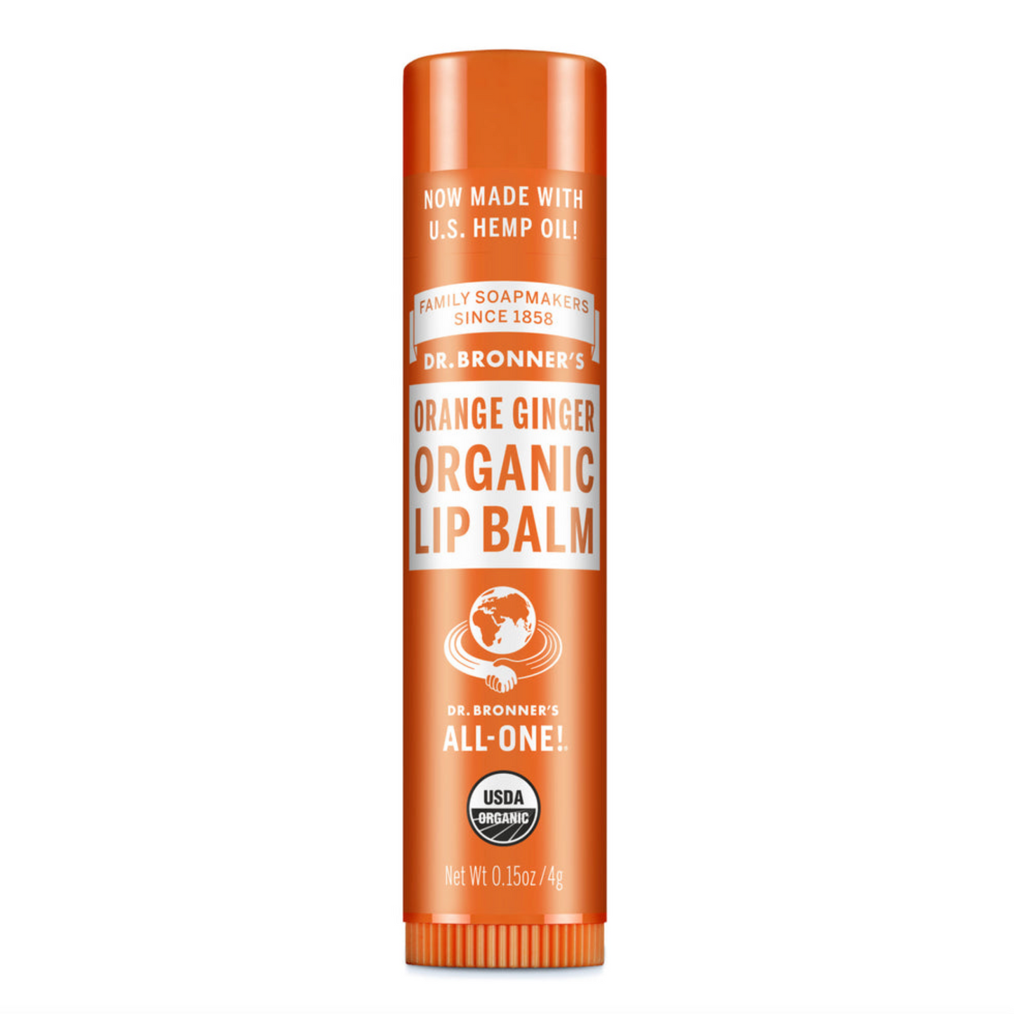 Dr Bronner's Organic Lip Balm 4g, Orange Ginger Flavour Soothes & Protects