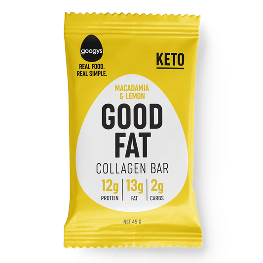 Googy's Good Fat Collagen Bar 45g, Macadamia and Lemon