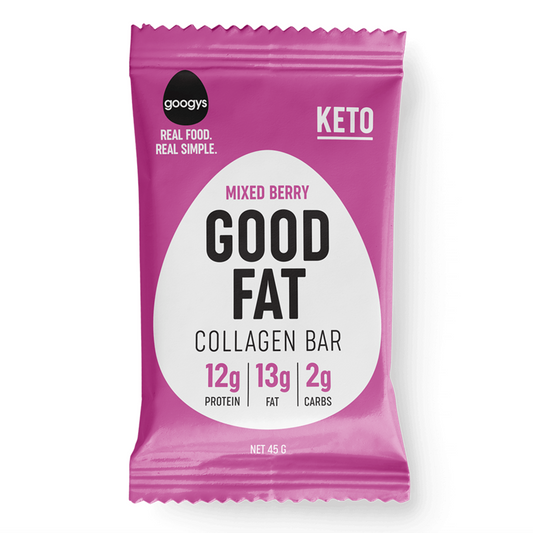 Googy's Good Fat Collagen Bar 45g, Mixed Berry