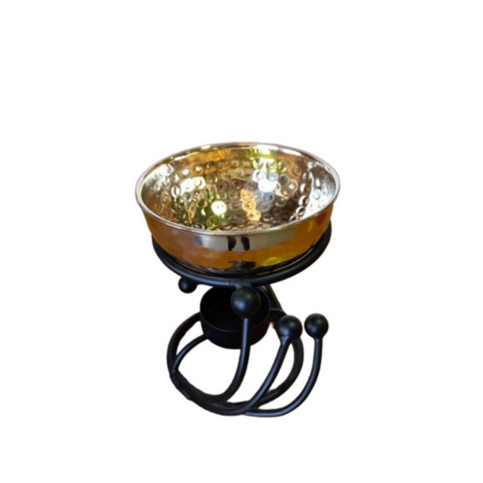 Tulsi Oil Burner Iron Swirl With Brass Bowl