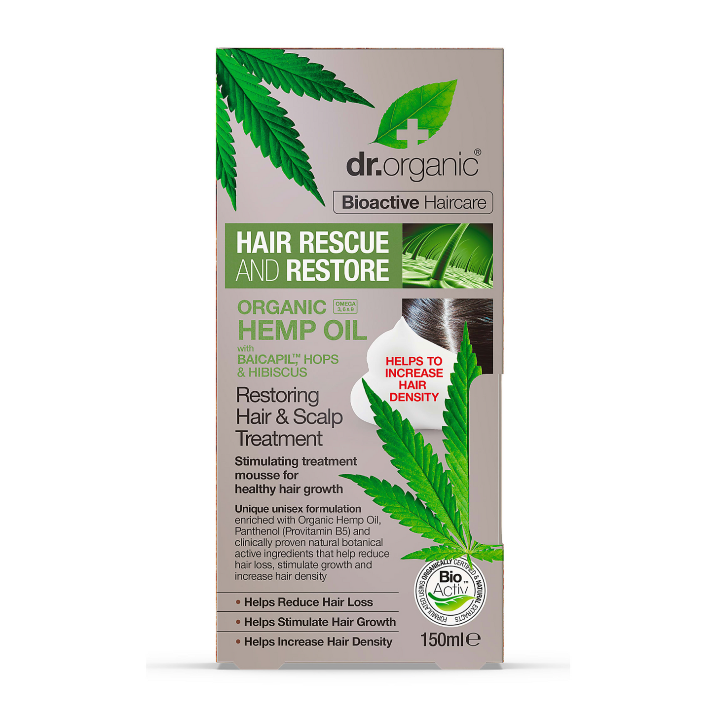 Dr Organic Restoring Hair & Scalp Treatment 150ml, Hemp Oil
