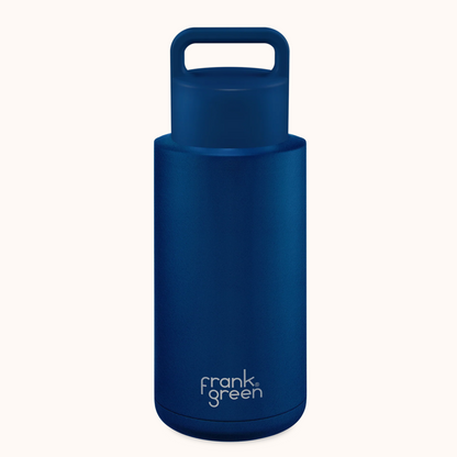 Frank Green Ceramic Reusable Bottle (Grip Finish) with Grip Lid 34oz, Deep Ocean