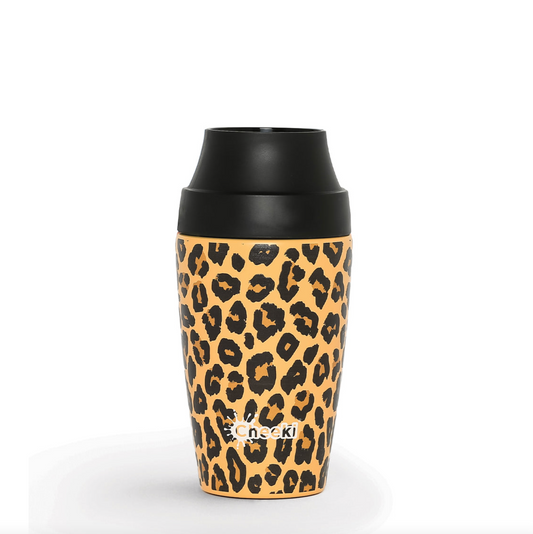 Cheeki Insulated Coffee Mug 350ml, Leopard