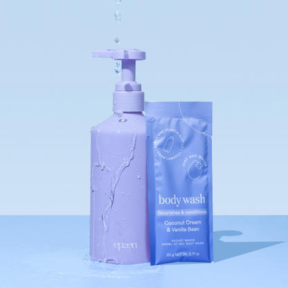 EpZen Powder To Gel Body Wash Starter Pack 20g, Coconut Cream & Vanilla Bean