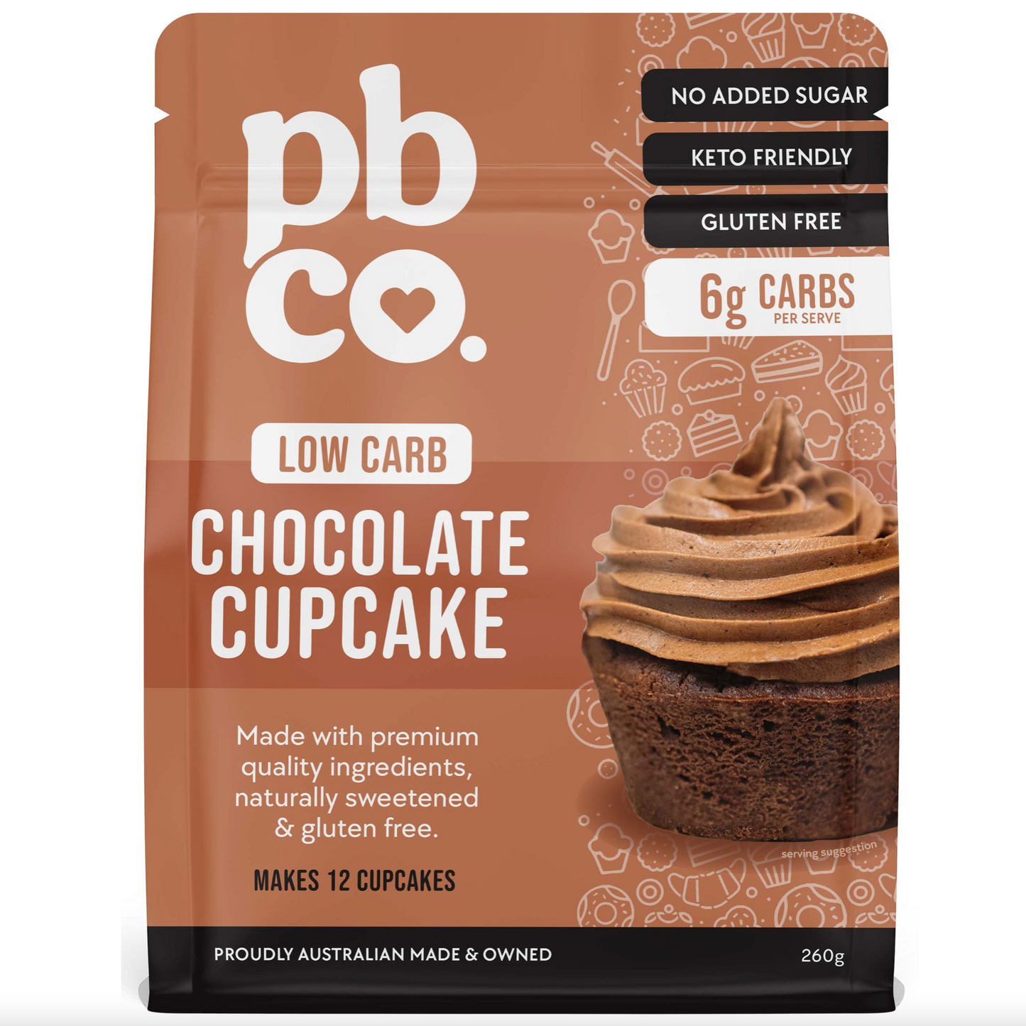 PBCo Low Carb Mix 260g, Chocolate Cupcake Mix