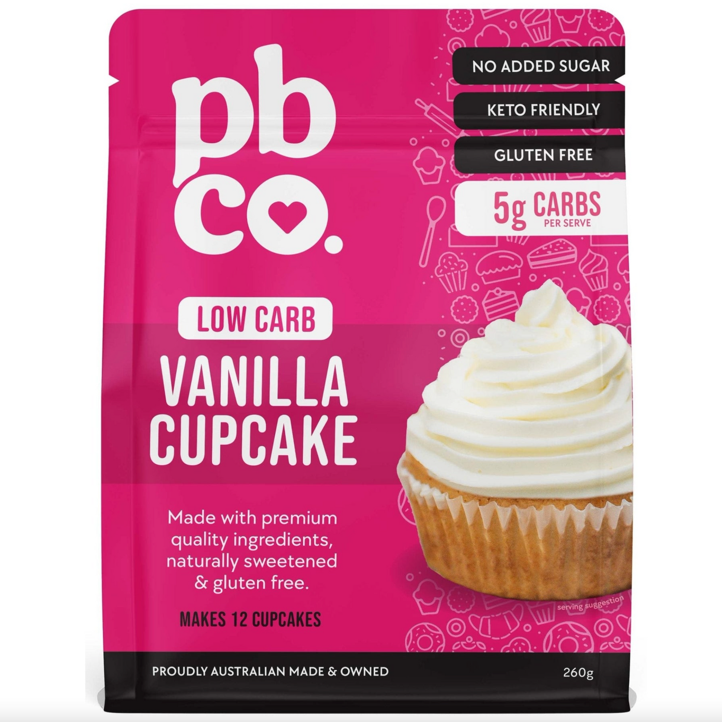 PBCo Low Carb Mix 260g, Vanilla Cupcake Mix