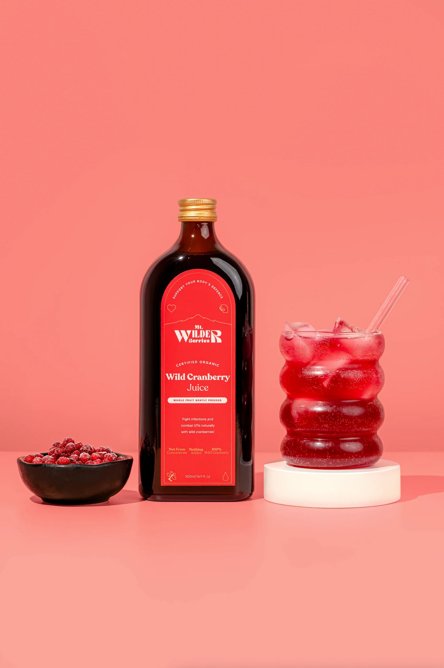 Mt. Wilder Berries Certified Organic Wild Cranberry Juice 500mL, Hand-Picked