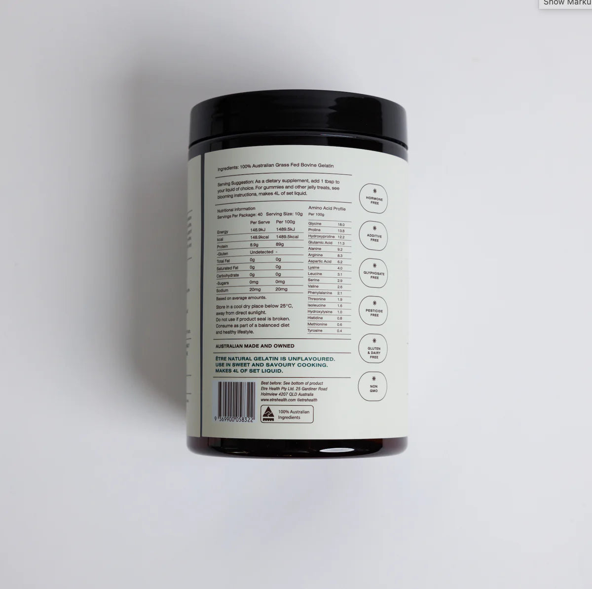 Etre Health Australian Grass Fed Natural Gelatin 400g, Unflavoured For Skin hair Gut & Joints